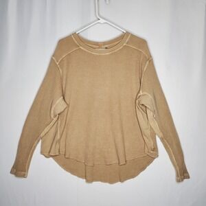 FP One Free People Waffle Knit Thermal Top XS Beige SOLU6499 Oversized